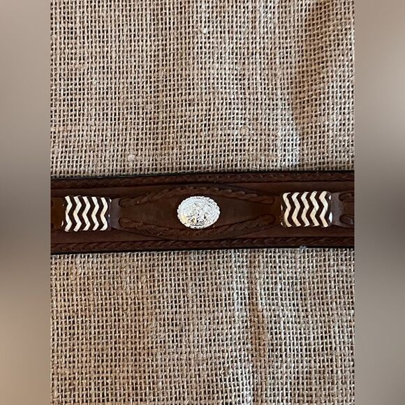 Vintage Nocona Belt Co Brown Leather Western Silver Buckle concho boho main image 12